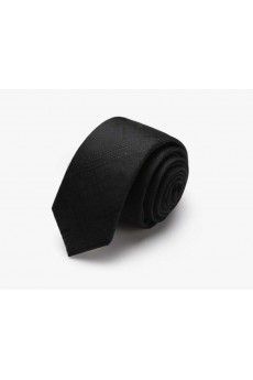 Black Plaid 100% Silk Skinny Tie