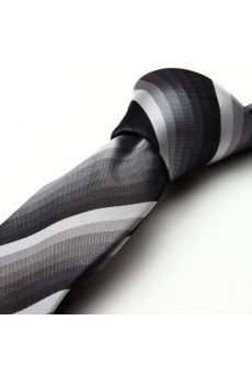 Gray Striped Microfiber Skinny Tie