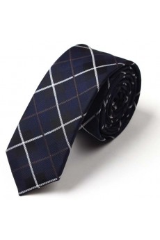 Blue Checkered Microfiber Skinny Tie