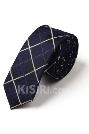 Blue Checkered Microfiber Skinny Tie