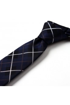 Blue Checkered Microfiber Skinny Tie