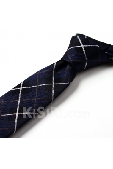 Blue Checkered Microfiber Skinny Tie