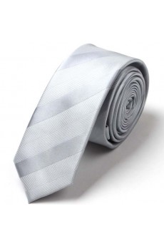 Gray Striped Microfiber Skinny Tie