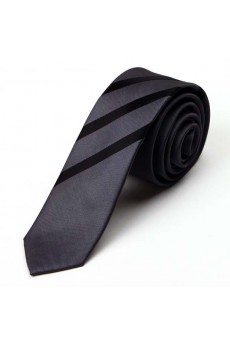 Gray Striped Microfiber Skinny Tie