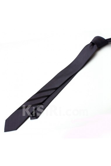 Gray Striped Microfiber Skinny Tie