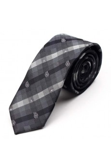 Gray Plaid Microfiber Skinny Tie