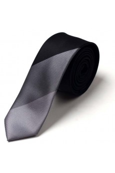 Gray Striped Microfiber Skinny Tie