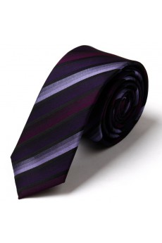 Purple Striped Microfiber Skinny Tie