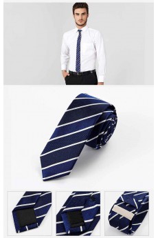 Blue Striped 100% Silk Skinny Tie