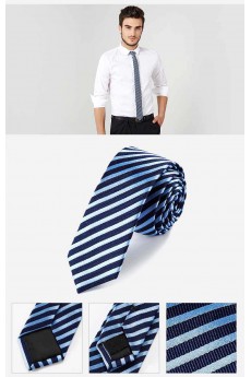 Blue Striped 100% Silk Skinny Tie