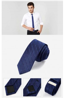 Blue Striped 100% Silk Skinny Tie