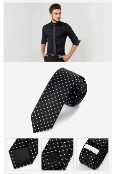 Black Polka Dot 100% Silk Skinny Tie