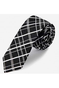 Black Plaid 100% Silk Skinny Tie