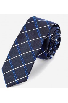 Blue Plaid 100% Silk Skinny Tie