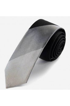 Black Striped 100% Silk Skinny Tie