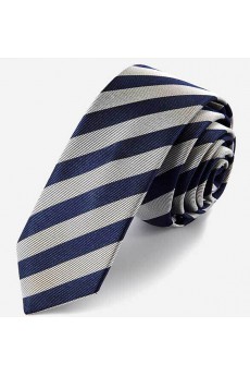 Blue Striped 100% Silk Skinny Tie