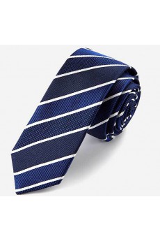 Blue Striped 100% Silk Skinny Tie