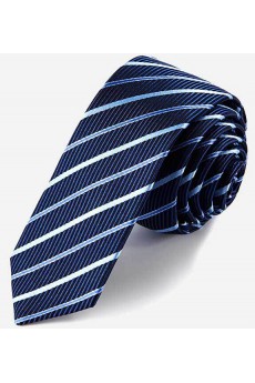 Blue Striped 100% Silk Skinny Tie