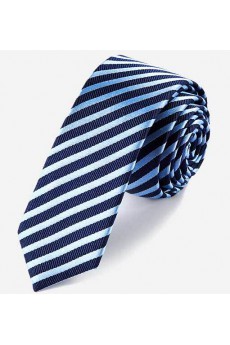 Blue Striped 100% Silk Skinny Tie