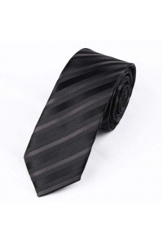 Black Striped Polyester Skinny Tie