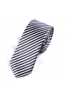 Black Striped Polyester Skinny Tie