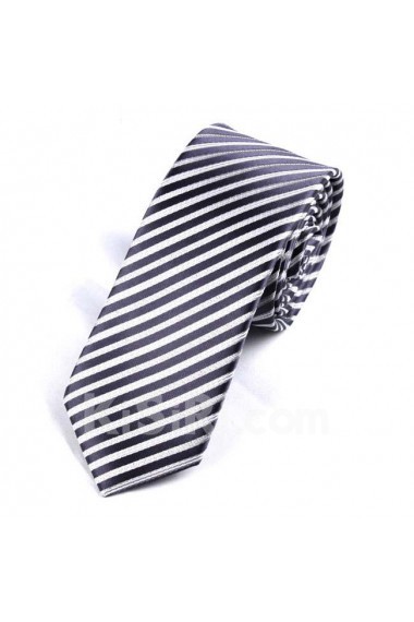Black Striped Polyester Skinny Tie