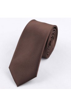 Brown Striped Polyester Skinny Tie