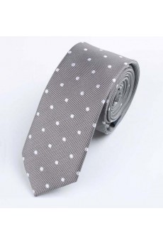 Gray Polka Dot Polyester Skinny Tie