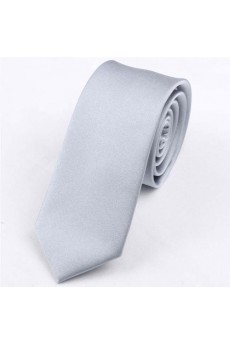 Gray Solid Polyester Skinny Tie