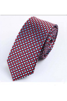 Red Checkered Polyester Skinny Tie