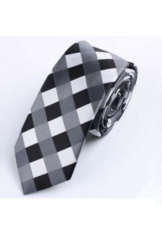 Gray Checkered Polyester Skinny Tie