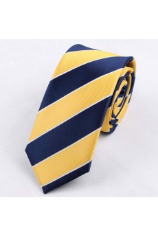 Yellow Striped Polyester Skinny Tie