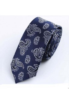 Blue Paisley Polyester Skinny Tie