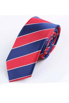 Red Striped Polyester Skinny Tie