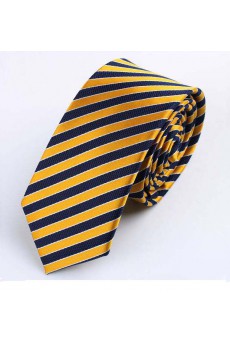 Yellow Striped Polyester Skinny Tie