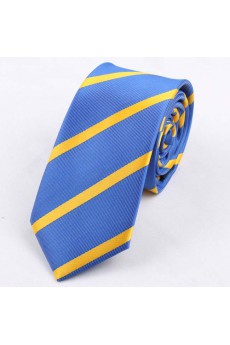 Blue Striped Polyester Skinny Tie