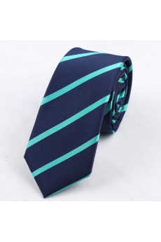 Blue Striped Polyester Skinny Tie