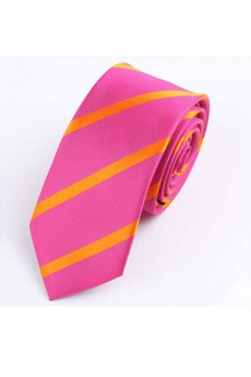 Pink Striped Polyester Skinny Tie