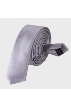 Gray Solid Microfiber Skinny Tie