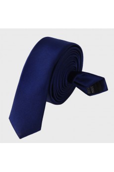 Blue Solid Microfiber Skinny Tie