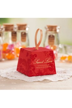 Red Color Personalized Wedding Favor Boxes (12 Pieces/Set)