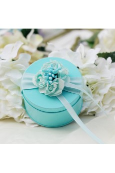 Round-shaped Blue Color Wedding Favor Boxes (12 Pieces/Set)