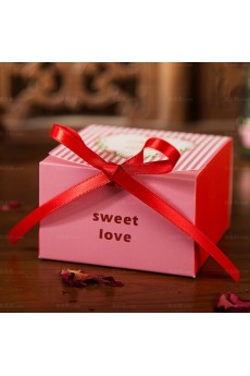 Ribbons Red Color Exquisite Wedding Favor Boxes (12 Pieces/Set)