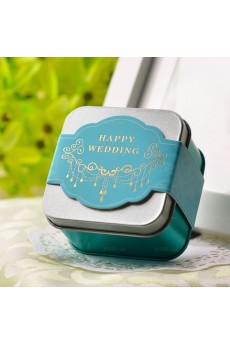 Blue Color Square-shaped Wedding Favor Boxes (12 Pieces/Set)