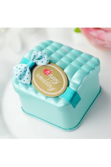 Sky Blue Personalized Square-shaped Wedding Favor Boxes (12 Pieces/Set)