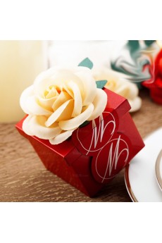 Red Color Exquisite Hand-made Flower Wedding Favor Boxes (12 Pieces/Set)
