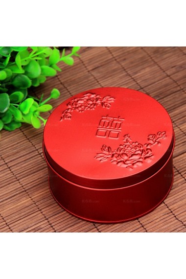 Round-shaped Chinese Style Red Classical Wedding Favor Boxes (12 Pieces/Set)