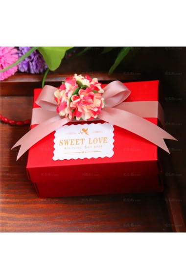 Red Classical Ribbons Flower Wedding Favor Boxes (12 Pieces/Set)