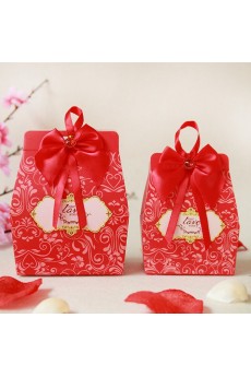  Red Personalized Bowknot Ribbons Wedding Favor Boxes (12 Pieces/Set)