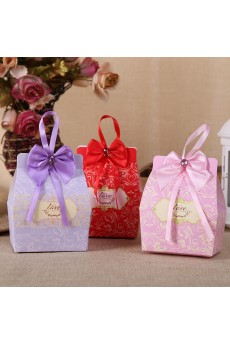 Pink Color Bowknot Ribbons Wedding Favor Boxes (12 Pieces/Set)